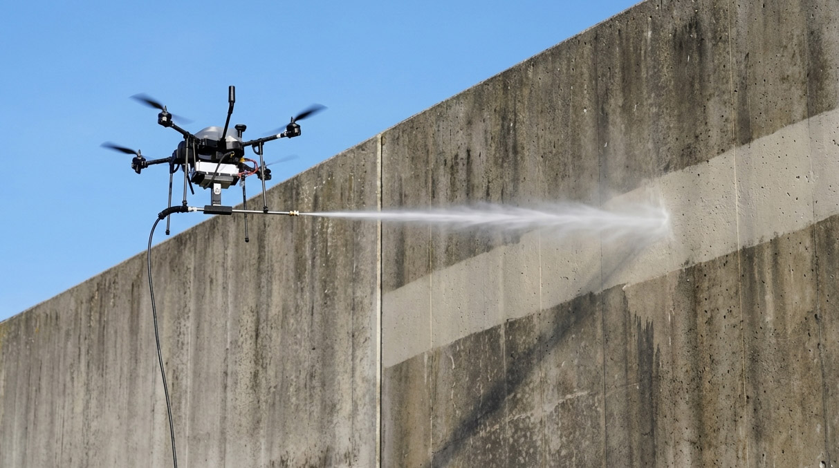Nettoyage façade de bâtiments industriel par drone